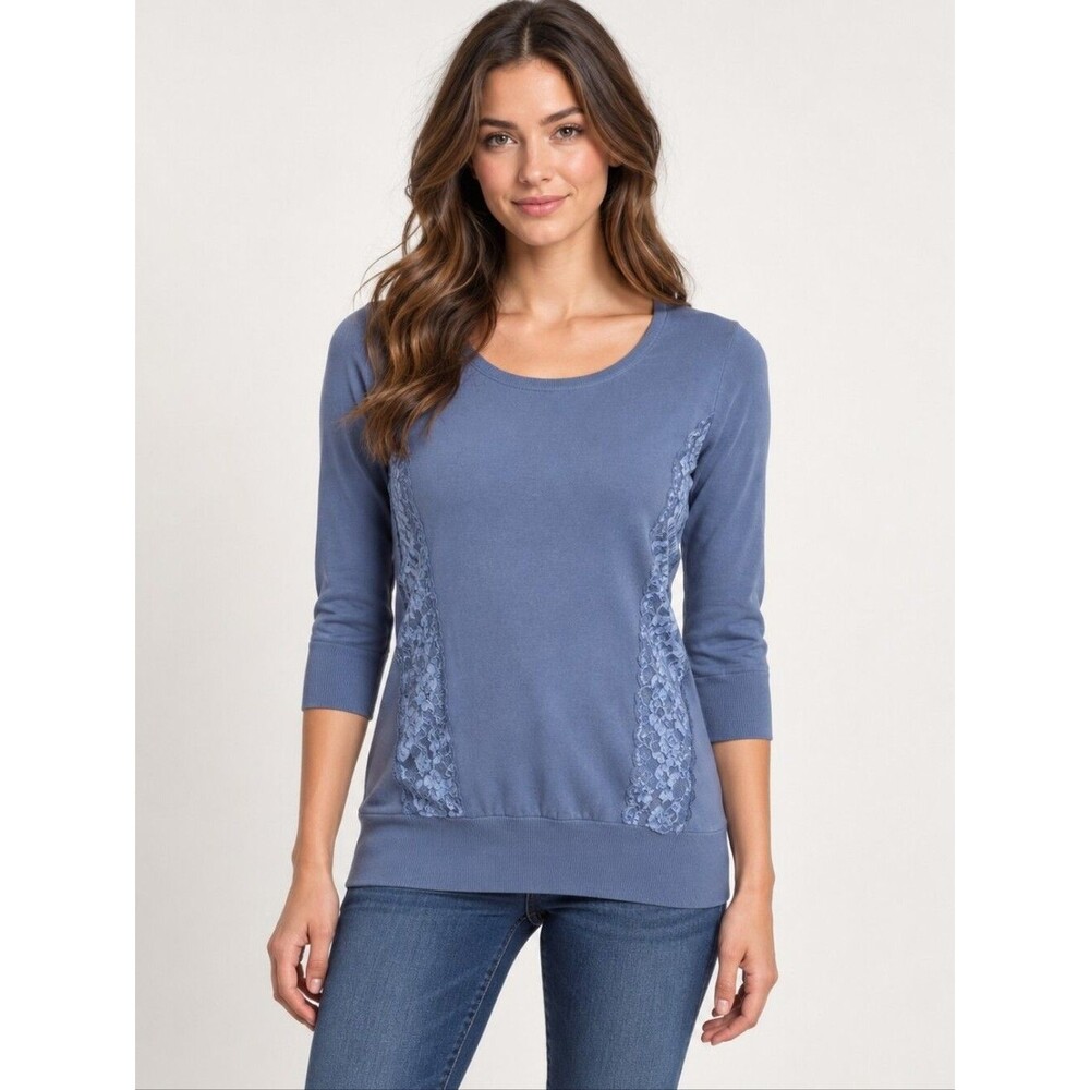 EUC like new The Limited long scoop neck lace decor 3/4 sleeve sweater, XS, blue